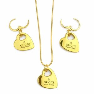 Upcycled Gold Charm Gucci Pendant Necklace & Earrings set- stamped on both sides
